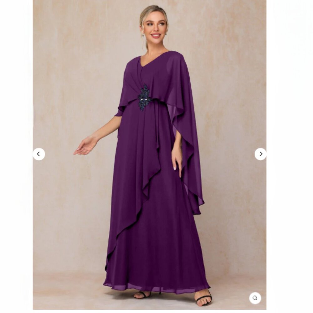 JJs House Purple Flowing Cape Sleeve Wedding Dress